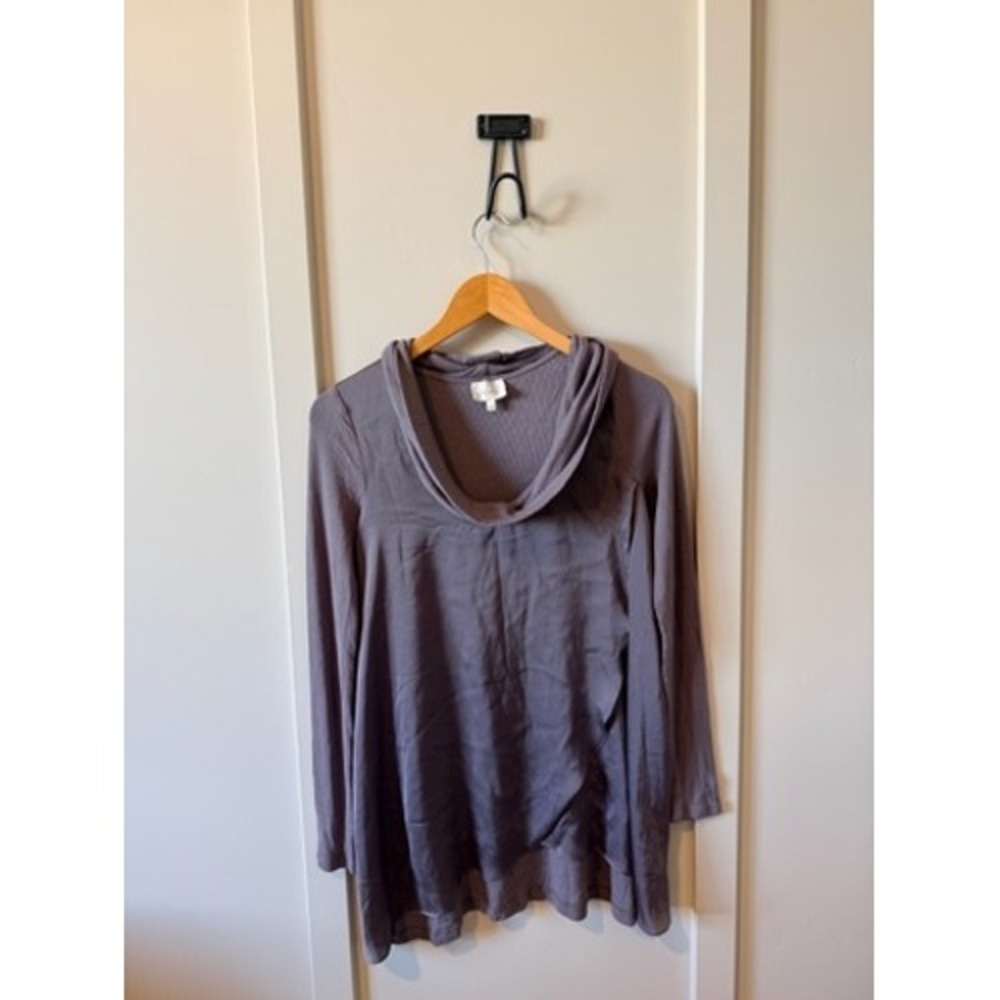 Deletta Anthropologie Womens Cowl Neck Mixed Media Tunic Top Purple Mauve XS